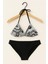 Kadın Siyah Beyaz Desenli Üçgen Bikini Takımı – Halter Bağlamalı, Sade Siyah Alt 1101-03 2