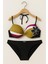 Kadın Bikini Takımı – Çiçek Desenli Üst, Haki-Mor Renk Bloklu, Siyah Alt 1156 3
