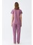Moda Kadın Mor Yıldız Desenli Penye Kısa Kol Pijama Takımı 5