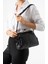 Yıkama Deri Klipsli Fermuarlı 3 Bölmeli Burslu Omuz Çantası Siyah MODEL:(571-13T) 1