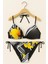 Kadın Üçgen Desenli Bikini Takımı – Siyah Gri Sarı Çiçek Baskılı, Ayarlanabilir Ipli 1001-522 5
