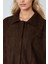 Kadın Suni Suet Düğmeli Gömlek Kestane Kahvesi 5