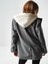 Kadın Gri Doğal Yün Dokulu Oversize Ceket 4