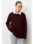Yuvarlak Yaka Oversize Bordo Triko Kazak 4