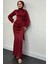 Yandan Bağlamalı Saten Delux Abiye- Bordo 1