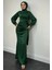 Yandan Bağlamalı Saten Delux Abiye- Zümrüt 1