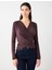 Acı Kahve Dar Kesim Uzun Kollu Çapraz Yaka Örme Bluz 6