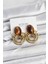 Pirinç Gold Renk Kahverengi Taşlı Vintage Kadın Küpe 1