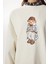 Oversize Ayıcık Baskılı Örme Sweatshirt LFN0135 Krem 3