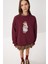 Oversize Ayıcık Baskılı Örme Sweatshirt LFN0135 Bordo 1