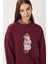 Oversize Ayıcık Baskılı Örme Sweatshirt LFN0135 Bordo 3
