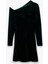Slim Fit Uzun Kollu Asimetrik Yaka Taşlı Mini Kadife Elbise 2