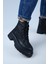 Ayra Kadın Hakiki Deri Bağcıklı Burnu Köşeli Siyah Bot 4
