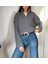 Kadın Gri Dik Yaka Fermuarlı Triko Crop Kazak 2