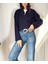 Kadın Lacivert Dik Yaka Fermuarlı Triko Crop Kazak 1