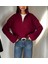Kadın Bordo Dik Yaka Fermuarlı Triko Crop Kazak 5