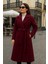 Kadın Comfort Kruvaze Trend Bordo Uzun Kaşe Kaban 1