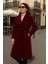 Kadın Comfort Kruvaze Trend Bordo Uzun Kaşe Kaban 4