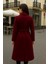 Kadın Comfort Kruvaze Trend Bordo Uzun Kaşe Kaban 5