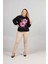 Bisiklet Yaka Siyah Çiçek Baskılı 2 Iplik Şardonlu Penye Sweatshirt 3
