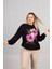 Bisiklet Yaka Siyah Çiçek Baskılı 2 Iplik Şardonlu Penye Sweatshirt 4