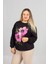 Bisiklet Yaka Siyah Çiçek Baskılı 2 Iplik Şardonlu Penye Sweatshirt 5