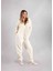 Kışlık Krem Kapüşonlu Polar Peluş Tulum Pijama Takımı 3
