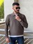 Slimfit Kesim Erkek Yakalı Düz Desen Örme Triko Kazak-Kahve 4
