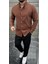 Slimfit Kesim Erkek Cotton Kumaş Tam Kalıp Duz Desen Gömlek-Kahve 1