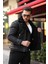 1054-SLIMFIT Kesim Erkek Yan Fermuarlı Kürk Yaka Süet Deri Mont-Siyah 3
