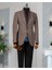 Italyan Stil Slim Fit Balıksırtı Desen Erkek Tek Ceket Kahverengi T13298 6