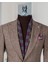 Italyan Stil Slim Fit Balıksırtı Desen Erkek Tek Ceket Kahverengi T13298 7