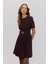 Bordo Düğme Detaylı Kemerli Mini Elbise 1