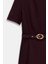 Bordo Düğme Detaylı Kemerli Mini Elbise 6