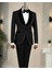 Italyan Stil Slim Fit Kadife Şal Yaka Ceket Yelek Pantolon Damatlık Set Siyah T14890 1
