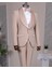 Italyan Stil Slim Fit Kadife Şal Yaka Ceket Yelek Pantolon Damatlık Set Bej T14891 1