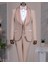 Italyan Stil Slim Fit Kadife Şal Yaka Ceket Yelek Pantolon Damatlık Set Bej T14891 2
