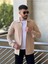 Slimfit Kesim Erkek Ince Çizgi Desen Tek Cepli Gömlek-Bej 1