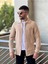 Slimfit Kesim Erkek Ince Çizgi Desen Tek Cepli Gömlek-Bej 3