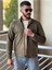 Slimfit Kesim Erkek Düz Desen Süet Gömlek-Haki 5