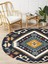 Boho 952 Lacivert Etnik ve Geometrik Jüt Rengi Örgü Yuvarlak Natural Çift Taraflı Halı 3