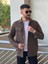 Slimfit Kesim Erkek Ince Çizgi Desen Çift Cepli Gömlek-Kahve 1