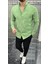 Slimfit Kesim Erkek Tek Cepli Gabardin Gomlek-Yeşil 1