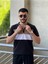 Slimfit Kesim Erkek Polo Yaka Fermuarlı Serit Desen Lacos Kumas Tshirt-Siyah 3