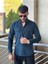 Slimfit Kesim Erkek Kadife Kumas Cift Cepli Gömlek-Indıgo 4