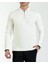 Italyan Stil Slim Fit Fermuarlı Polo Yaka Triko Kazak Beyaz T14509 4