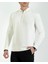 Italyan Stil Slim Fit Fermuarlı Polo Yaka Triko Kazak Beyaz T14509 5
