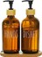 Cam Dispenser Seti – 2’li Amber Şişe (Hands & Dishes Etiketli), Bambu Kapaklı, Sıvı Sabun & Deterja 1