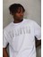 Unisex Oversize Taşlı Bisiklet Yaka T-Shirt - Beyaz 2