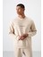 Bej Pamuklu Kalın Yumuşak Dokulu Comfort Fit Baskılı Erkek Eşofman Takım - 85253 8